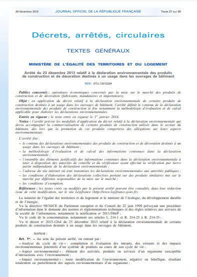 Arrêté du 23 décembre 2013