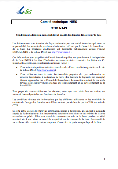 Conditions d’admission, responsabilité et qualité des données déposées sur la base