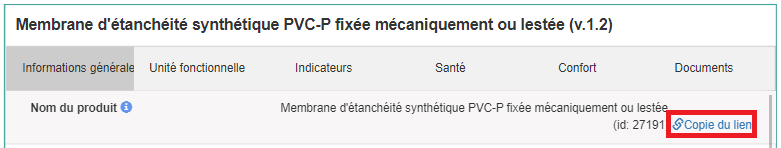 Copier un lien sur INIES